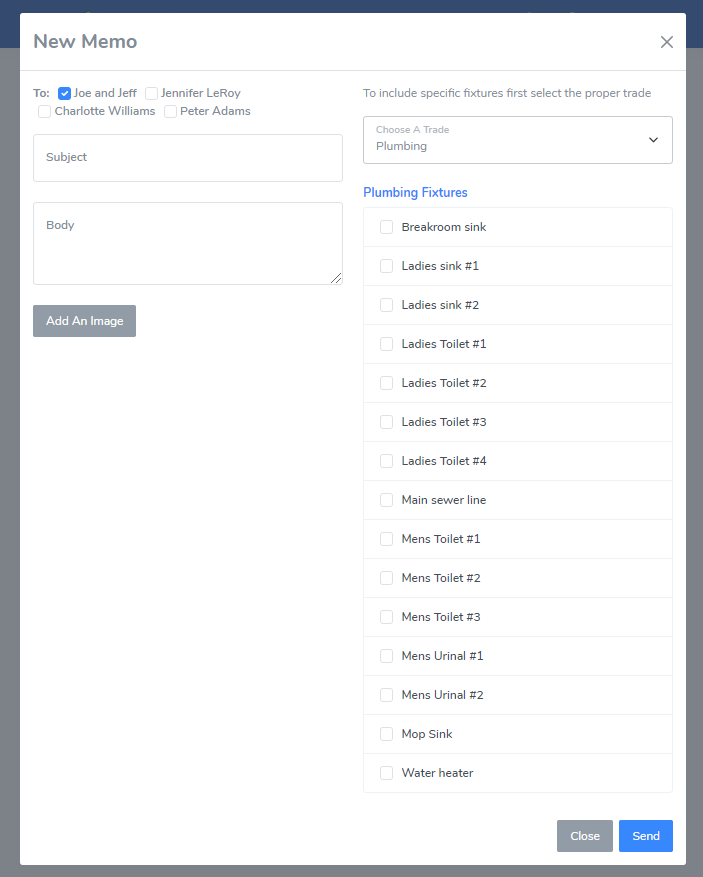 New Memo Form with Plumbing Trade Selected.PNG